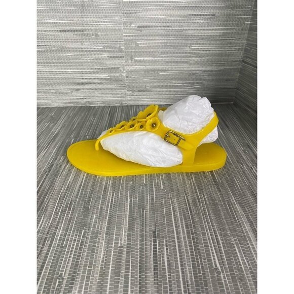 Coach Womens Trmulti Jelly T-Strap Sandals Yellow Buckle Flat Heel 5 B New - Picture 3 of 9